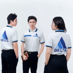 Mẫu Áo Thun Công Ty Dealta Màu Trắng Phối Cổ Đức