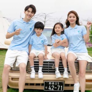 Áo Đồng Phục Gia Đình Màu Xanh Thiên Thanh