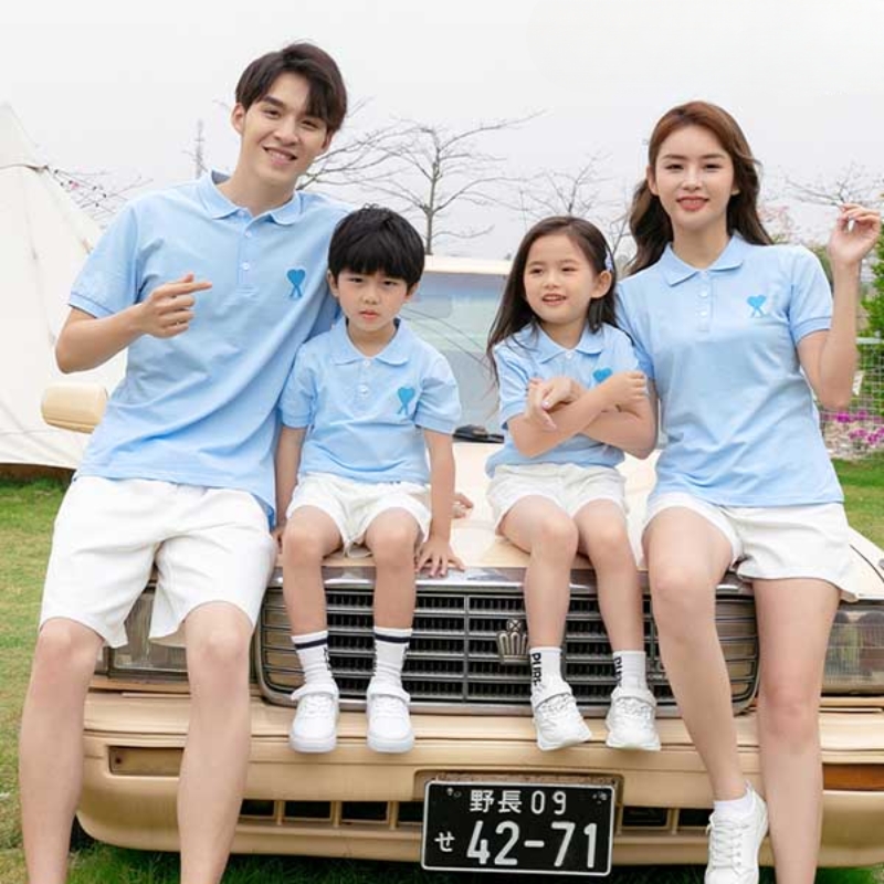 Áo Đồng Phục Gia Đình Màu Xanh Thiên Thanh