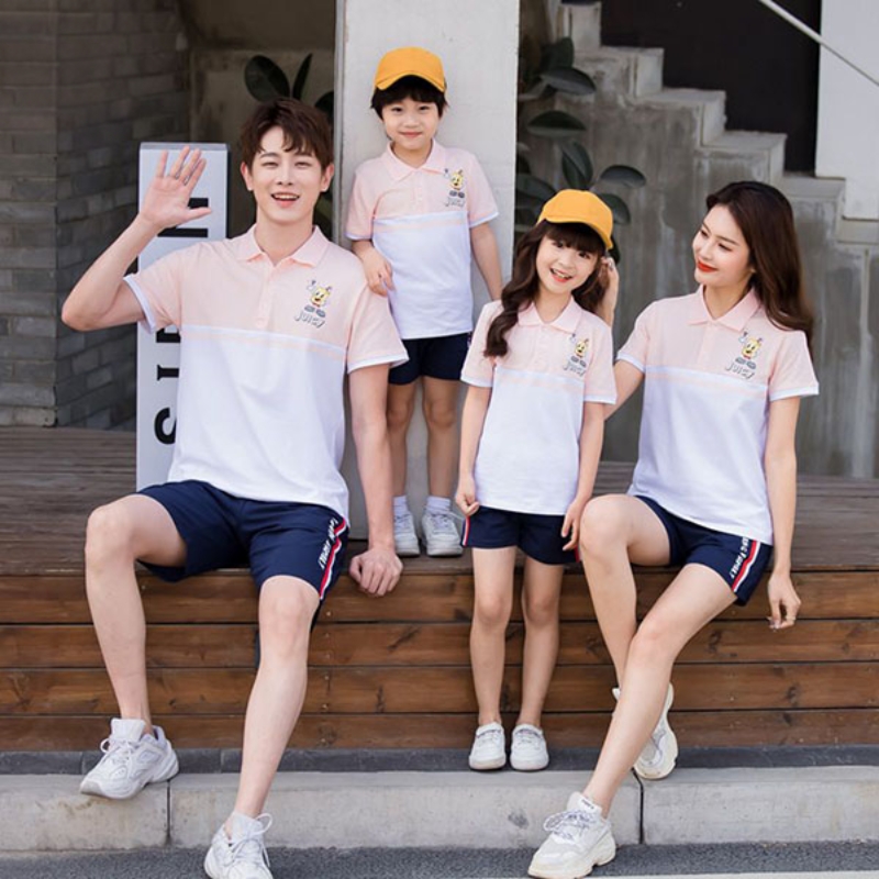 Đồ Đồng Phục Gia Đình Áo Polo Trắng Cam